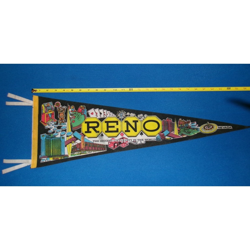 Vintage Reno Nevada Felt Pennant "Biggest Little City in the World" 26"